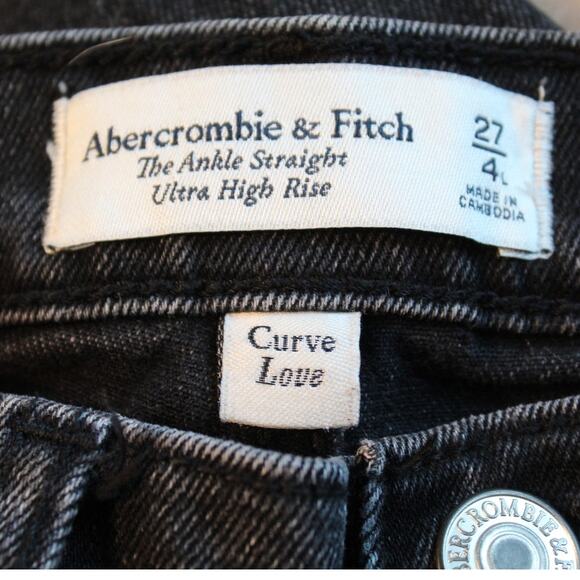 Abercrombie & Fitch Curve Love Ultra High Rise Ankle Straight Jeans Black 27 - Picture 3 of 6